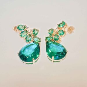 Brinco gota banhado ouro 18k esmeralda - 01039830