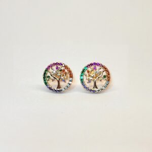 Brinco banhado ouro árvore da vida com zircônias coloridas - 01036599