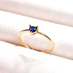 Anel coração zircônia azul Banhado Ouro - 09015831