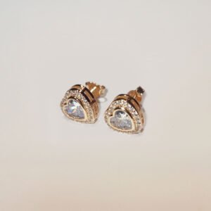 Brinco coração com zircônias banhado ouro - 01038574