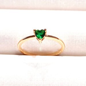 Anel coração zircônia verde Banhado Ouro - 09015847