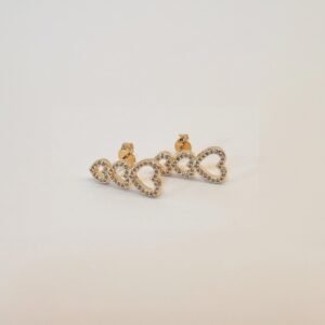 Brinco 3corações com zircônias banhado ouro - 01029093