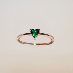 Anel coração zircônia verde Banhado Ouro - 09015847