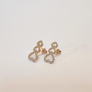 Brinco 3corações com zircônias banhado ouro - 01029093