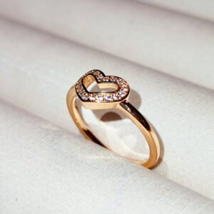 Anel coração vazado com Zircônias Banhado Ouro - 09015844