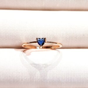 Anel coração zircônia azul Banhado Ouro - 09015831