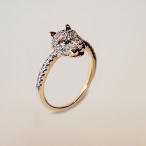 Anel banhado ouro 18k Pantera zircônia e ródio - 09014852