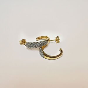 Brinco meia argola banhado ouro com zircônias e ródio - 01033632